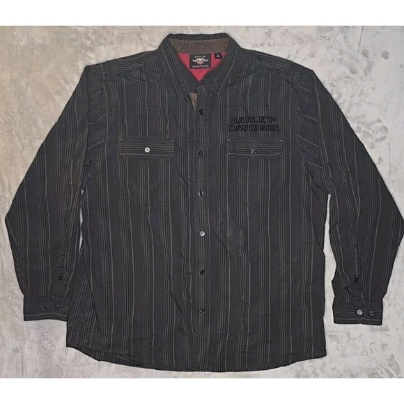 Harley Davidson Button Up Shirt Mens 2XL Motorcycle Biker Corduroy Puff‎ Print - Picture 2 of 16
